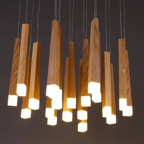 Suspension moderne longue barre en bois Nordic