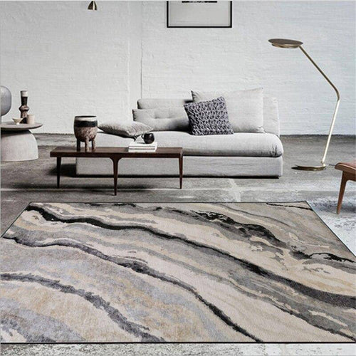 Rectangular carpet with grey wavy lines