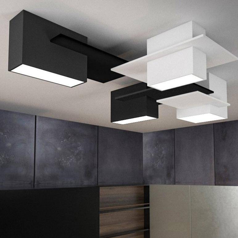 Plafonnier design LED à formes géométriques modernes noires et blanches - vue 4 sur 9