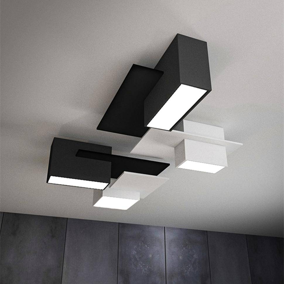 Plafonnier design LED à formes géométriques modernes noires et blanches - vue 2 sur 9