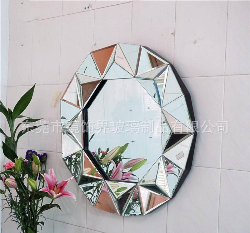 Miroir mural décoratif rond biseauté triangles Decorative