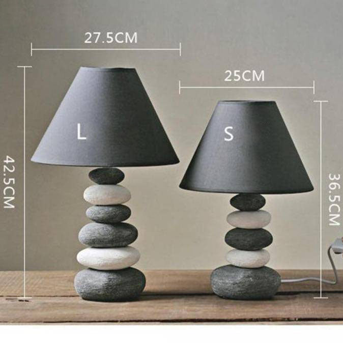 Lampe à poser design LED en galets avec abat-jour gris Nordic