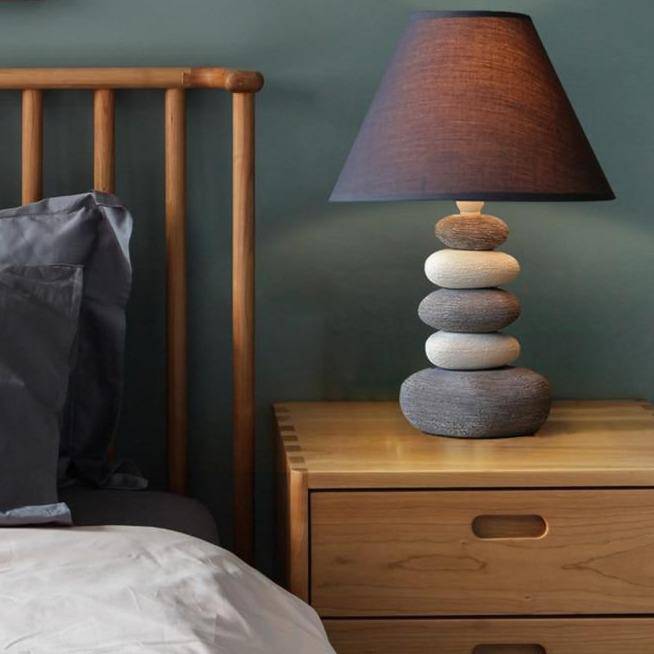 Lampe à poser design LED en galets avec abat-jour gris Nordic - vue 4 sur 5