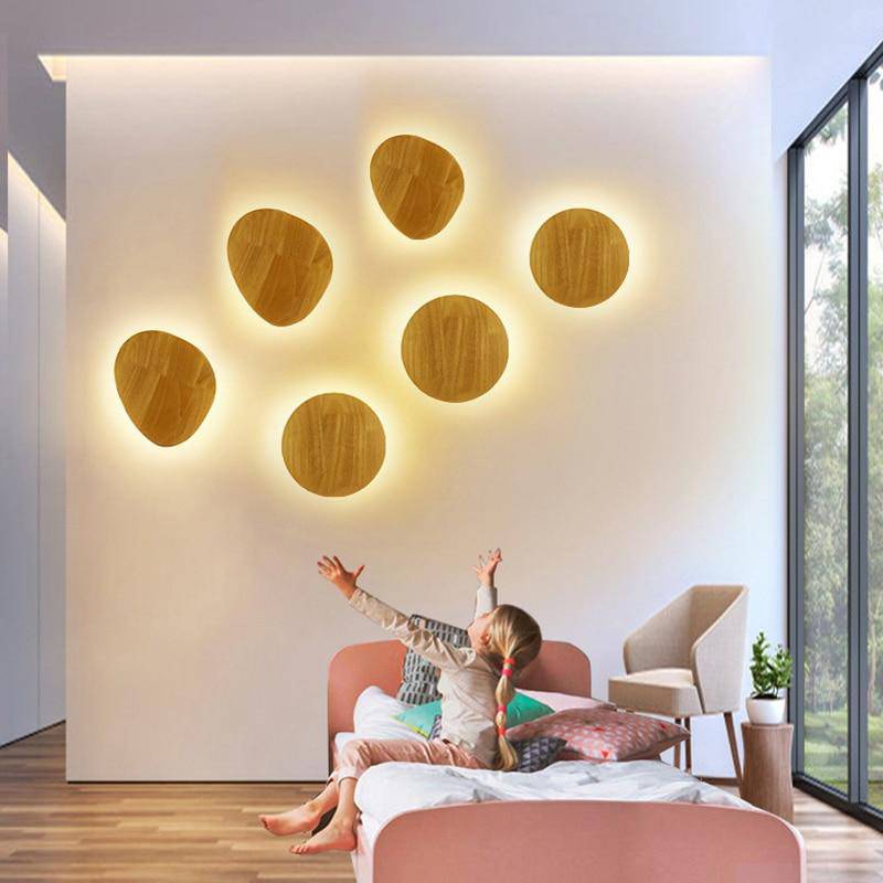 Applique murale scandinave LED de forme ovale en bois