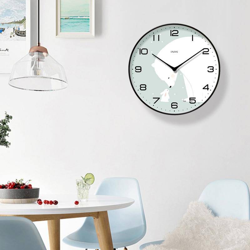 Horloge murale ronde blanche et motifs bleus Chansrun - vue 2 sur 3
