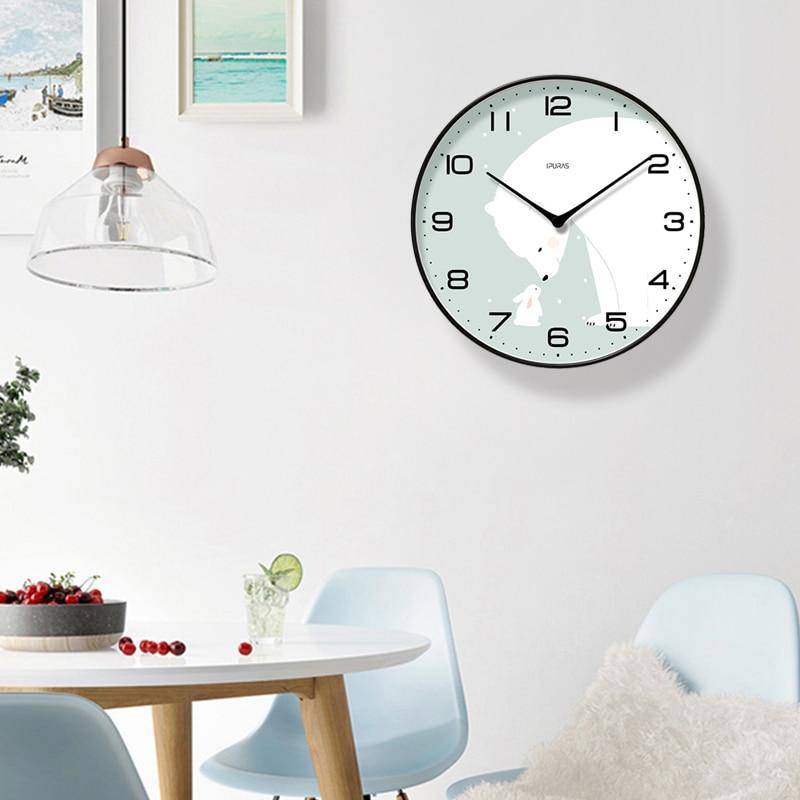 Round white wall clock with blue patterns Chansrun