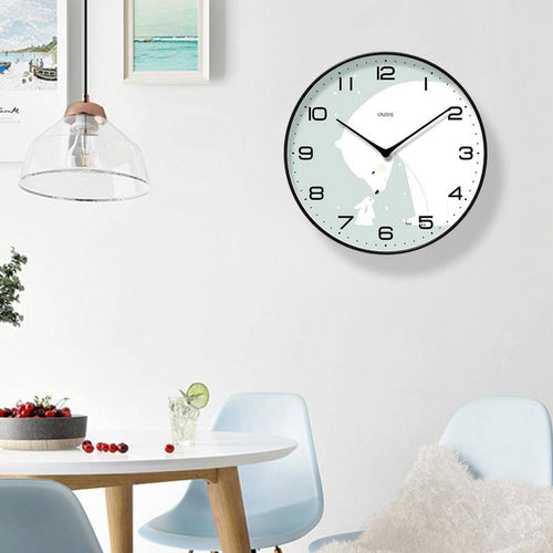 Round wall clock with bear and white rabbit Chansrun