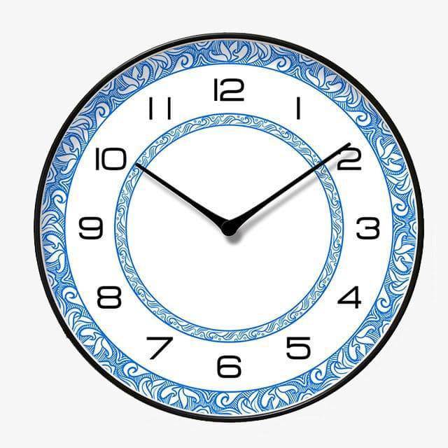 Horloge murale ronde blanche et motifs bleus Chansrun