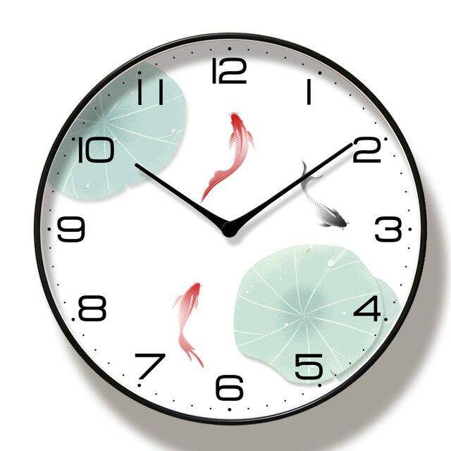 Reloj de pared redondo con peces de colores Chansrun