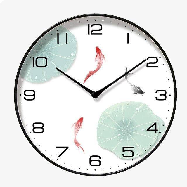 Horloge murale ronde avec poissons colorés Chansrun