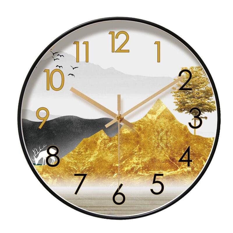 Round wall clock with mountain designs