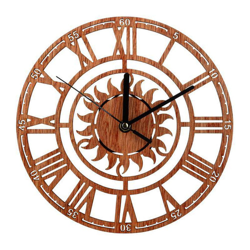 Horloge murale ronde en bois avec soleil et chiffres romains Novel - vue 5 sur 5