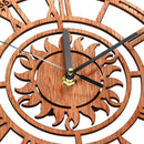 Horloge murale ronde en bois avec soleil et chiffres romains Novel