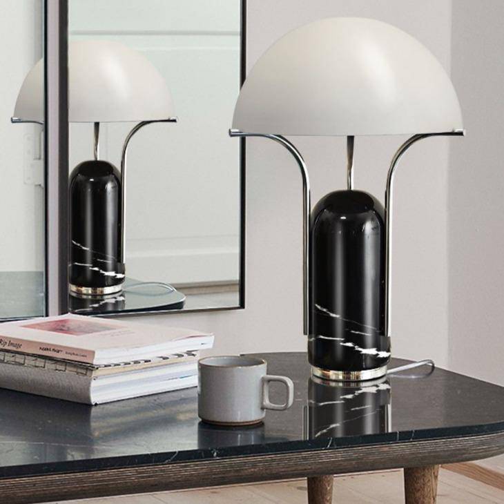 Lampe à poser design LED en métal et marbre style Mushroom