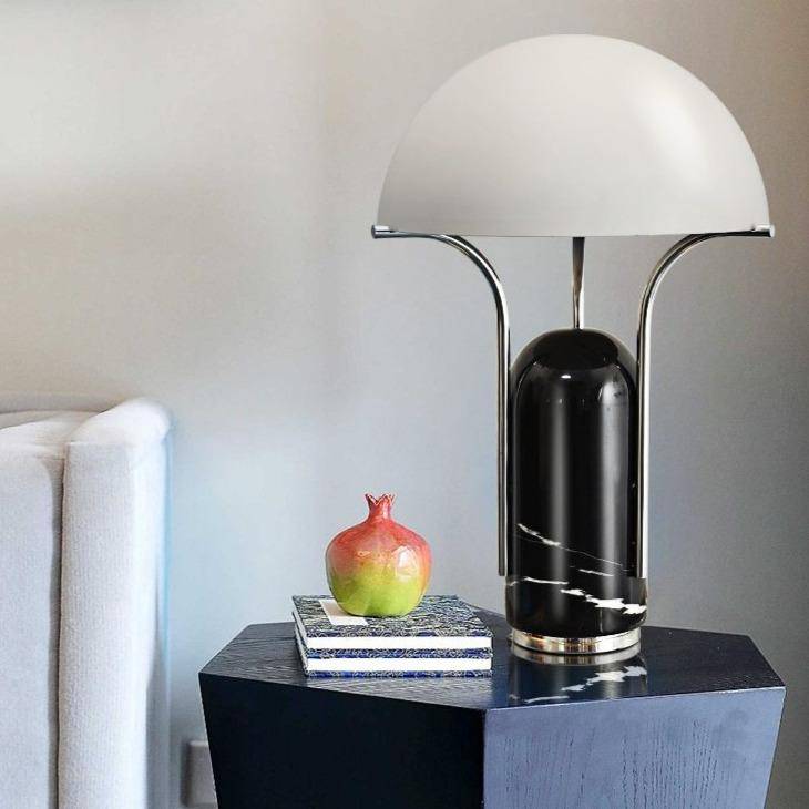Lampe à poser design LED en métal et marbre style Mushroom