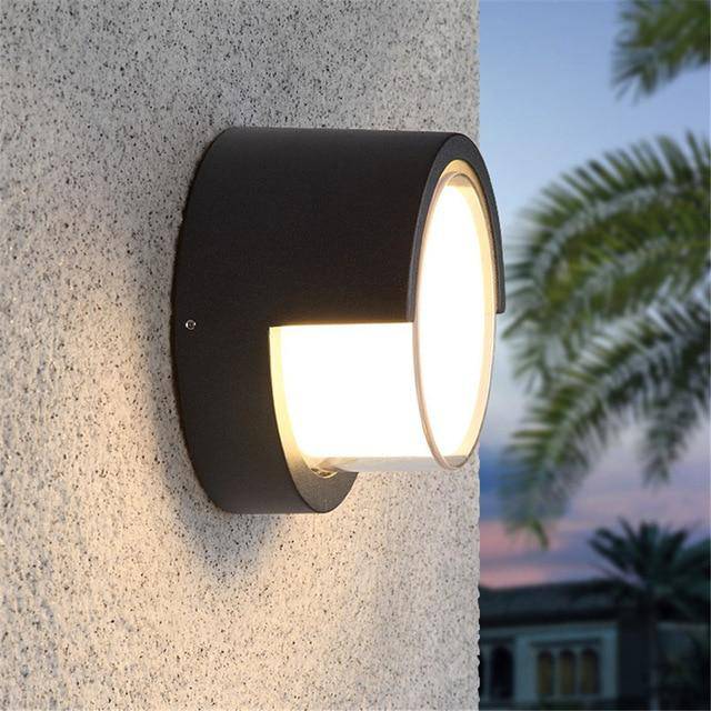 Applique extérieur LED ronde noire Porch