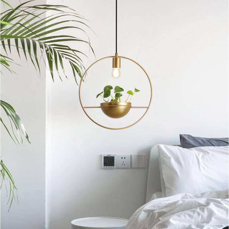 Lámpara de suspensión design LED con anillo de oro y metal y media esfera de lujo