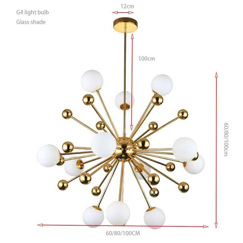 Araña design LED dorada con múltiples bolas de cristal Creative