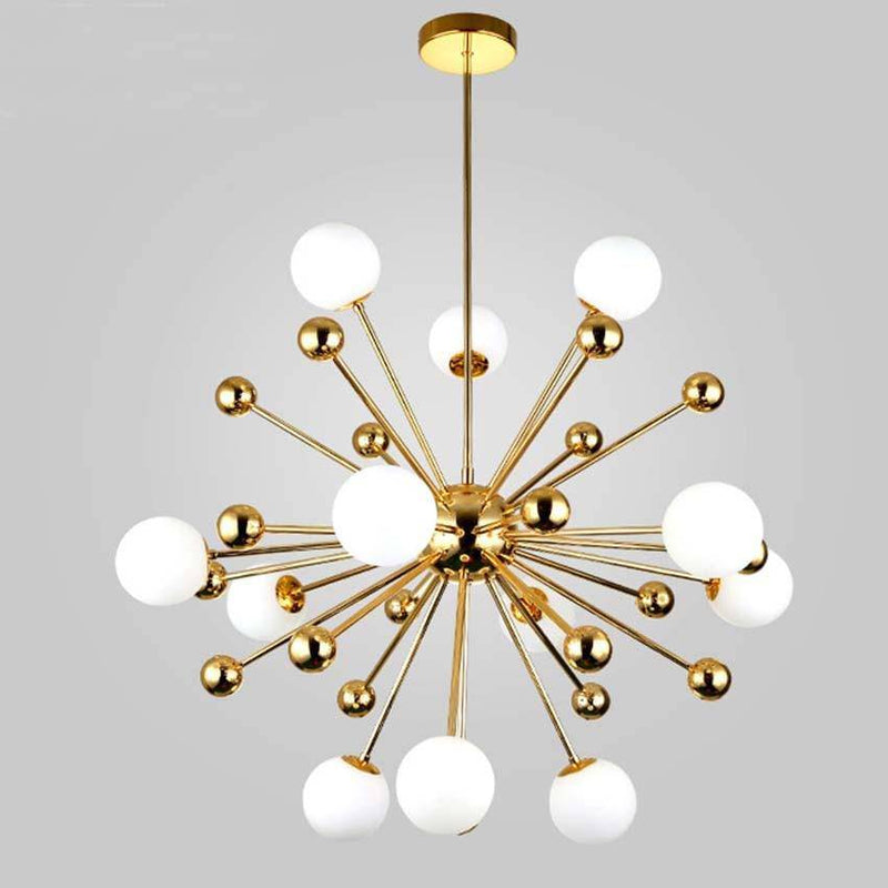 Araña design LED dorada con múltiples bolas de cristal Creative