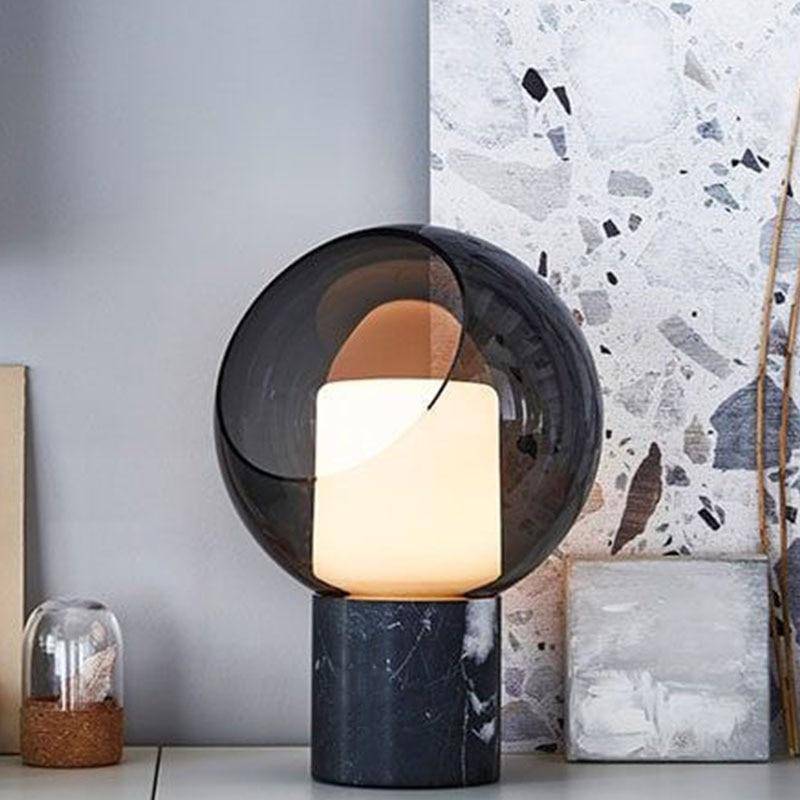 Lampe à poser design LED en marbre avec boule en verre Luxury