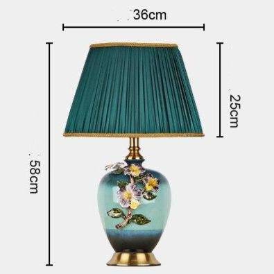 Lampe à poser LED en céramique et fleurs avec abat-jour coloré style Japonais