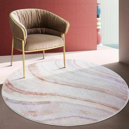 Round white and pink carpet Fluffy abstract style