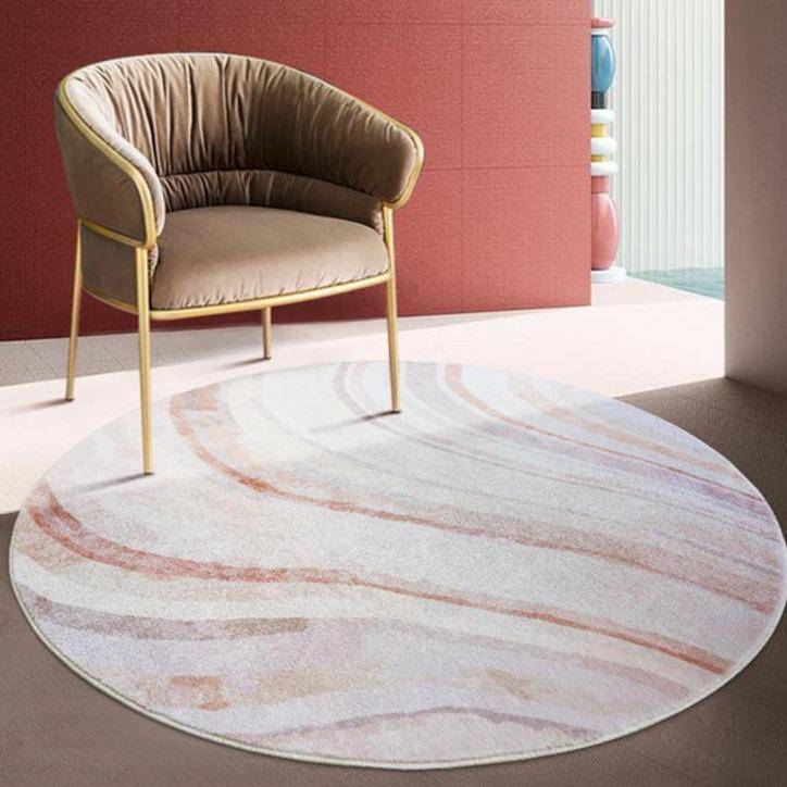 Tapis rond blanc et rose style abstrait Fluffy