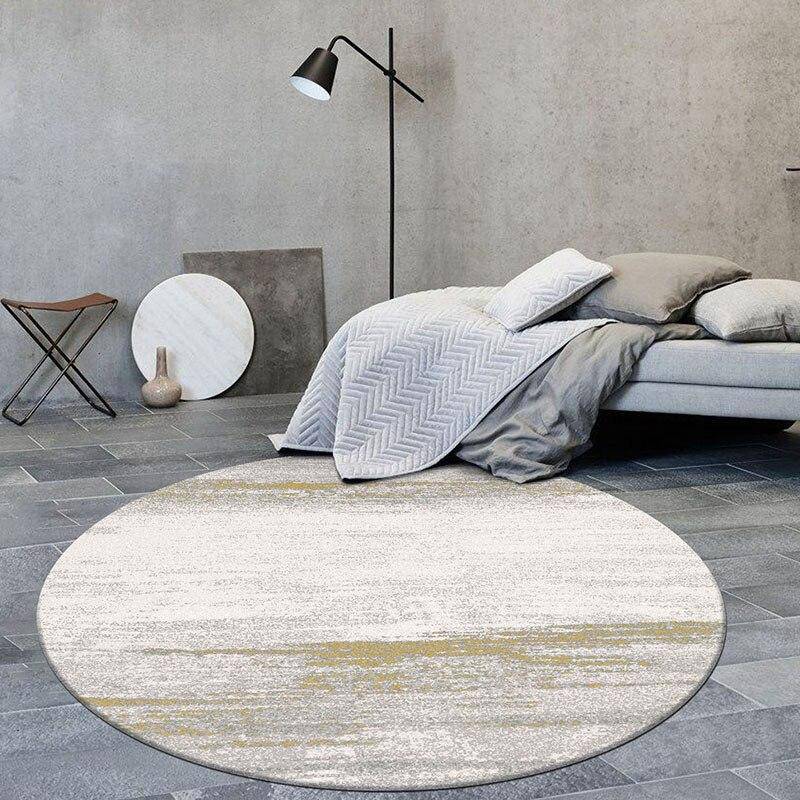 Tapis moderne rond blanc et doré style abstrait Floor