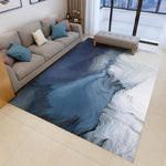 Tapis rectangle moderne bleu et blanc style abstrait