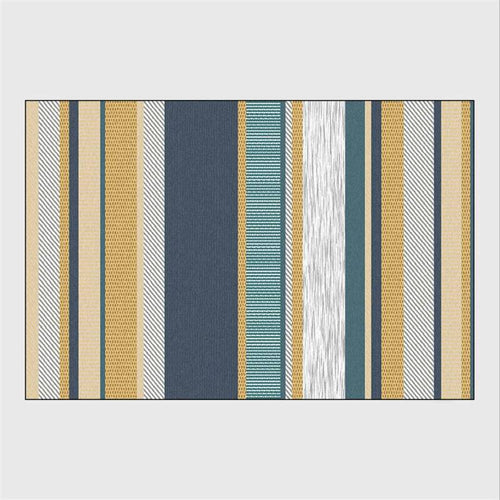 Tapis rectangle moderne aux bandes jaunes et bleues