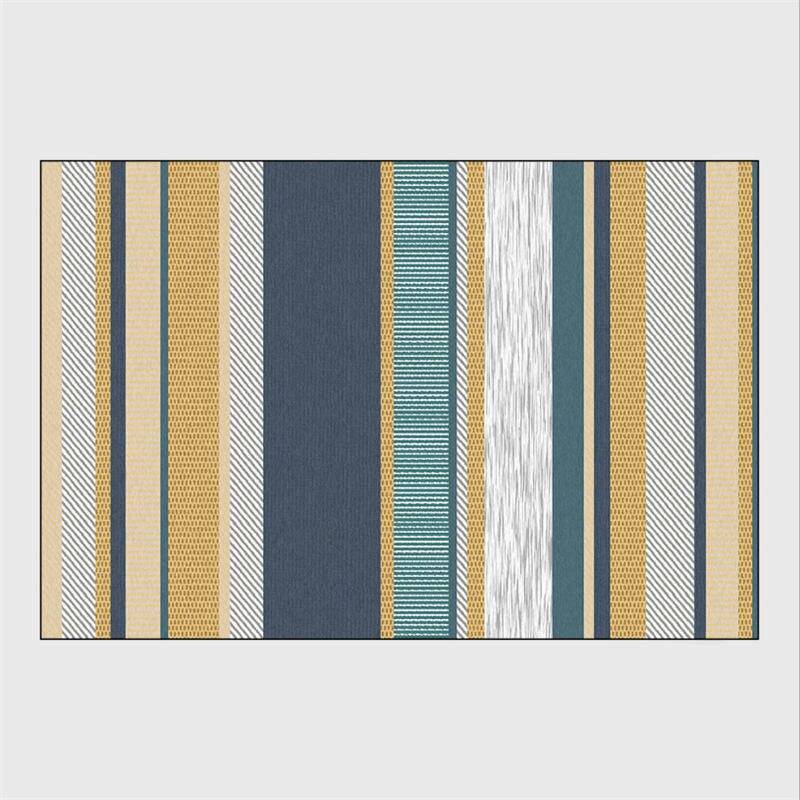 Tapis rectangle moderne aux bandes jaunes et bleues