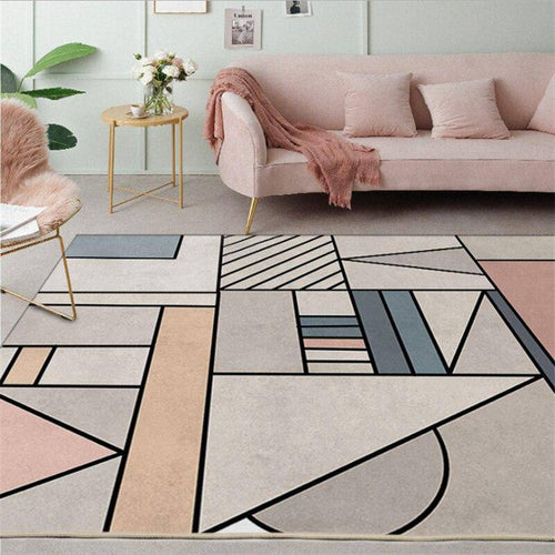 Rectangular carpet with coloured geometric shapes Rugs