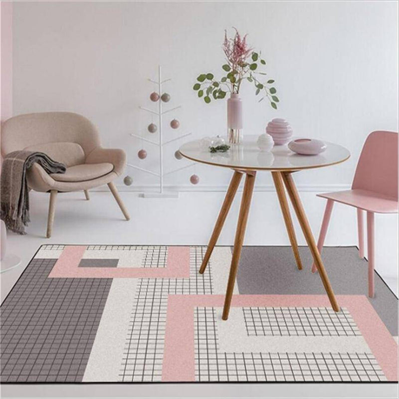 Modern grey and pink geometric style carpet