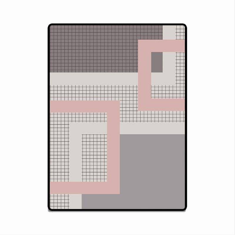 Alfombra moderna de estilo geométrico gris y rosa
