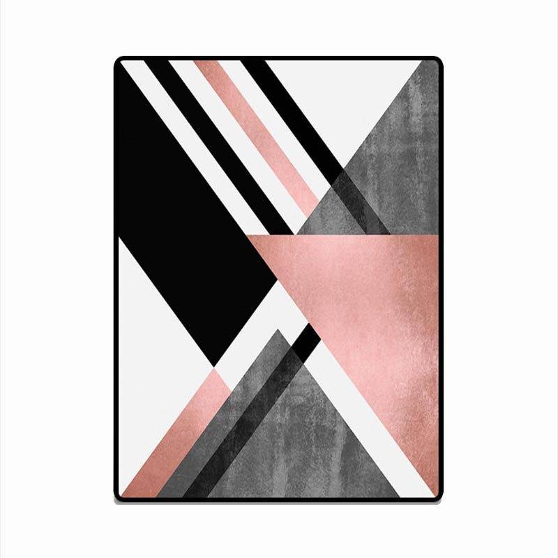 Alfombra rectangular geométrica rosa y gris