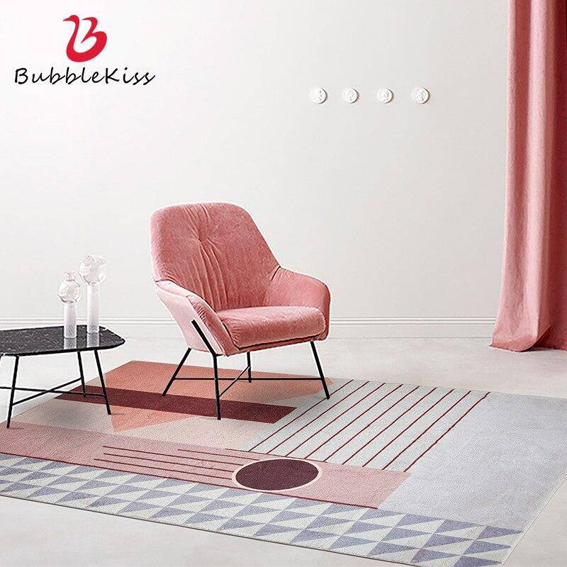 Rectangular carpet with artistic pink geometric pattern