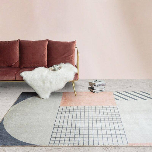 Rectangular carpet with geometric pattern in artistic grey