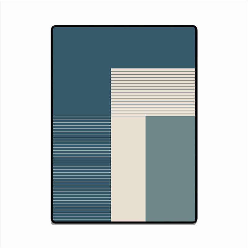 Tapis rectangle moderne design aux formes géométriques bleues