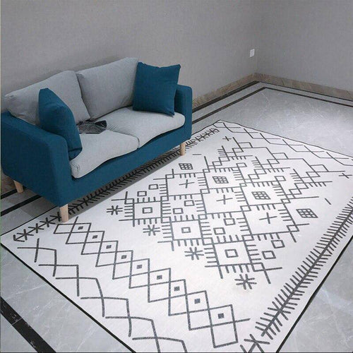 Rectangular Berber carpet with black and white patterns Live