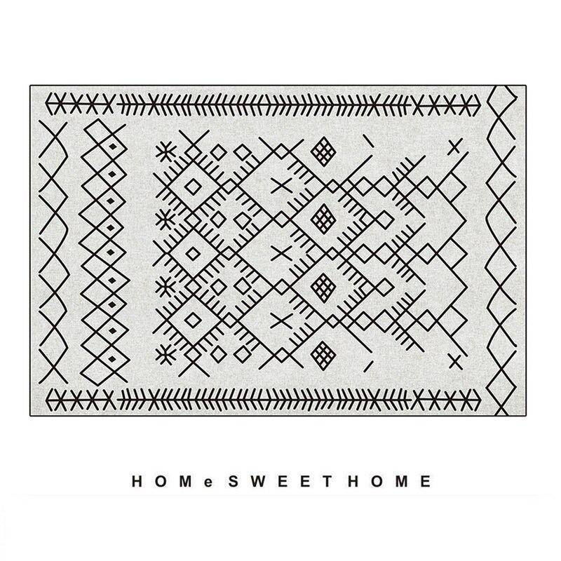 Tapis berbère rectangle à dessins noir et blanc Live