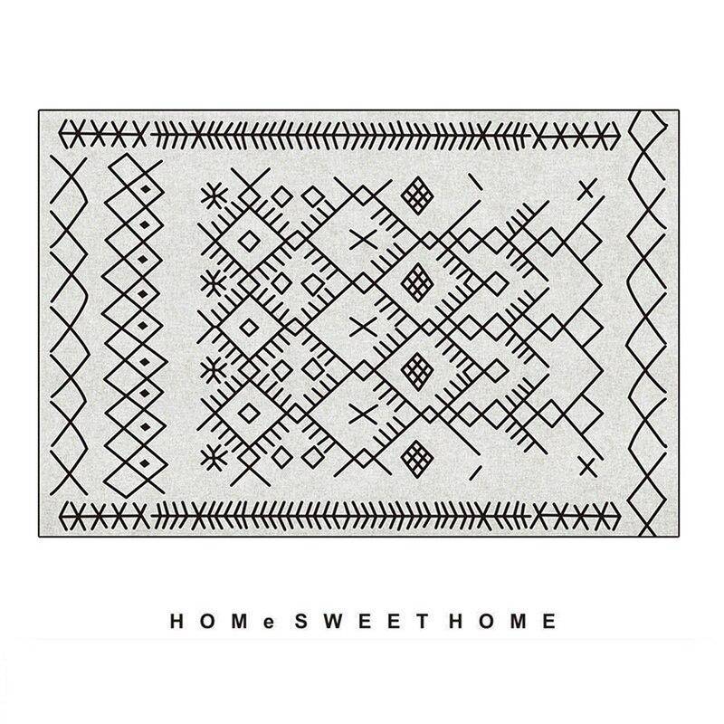 Rectangular Berber carpet with black and white patterns Live
