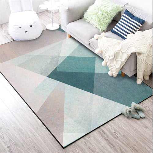 Tapis rectangle géométriques rose et bleu