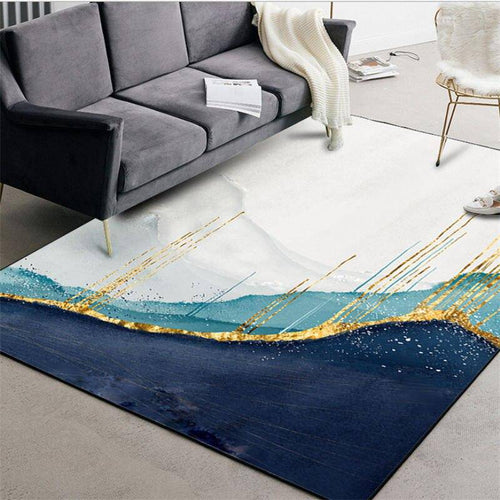 Tapis design vintage touches de bleu et de doré Gold C