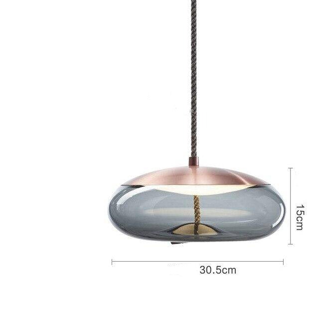 Suspension design scandinave en verre fumé et cordage