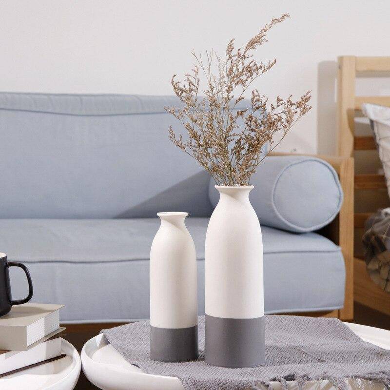 Vase design en céramique blanc et gris style japonais