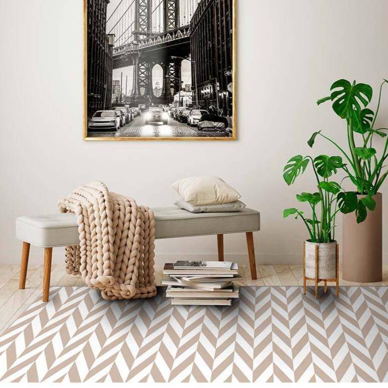 Tapis rectangle scandinave aux formes géométriques roses et blanches