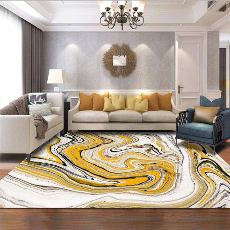 Modern white and yellow rectangle carpet, abstract style