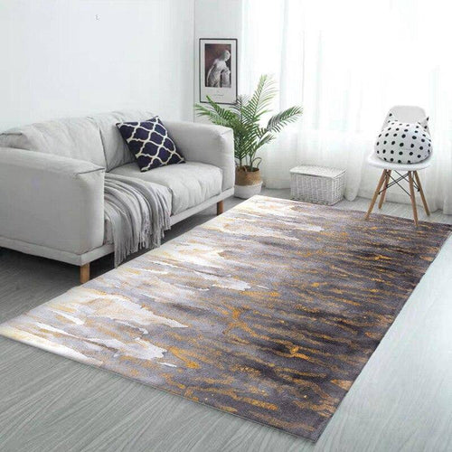 Vintage grey rectangle carpet with gold accents Floor