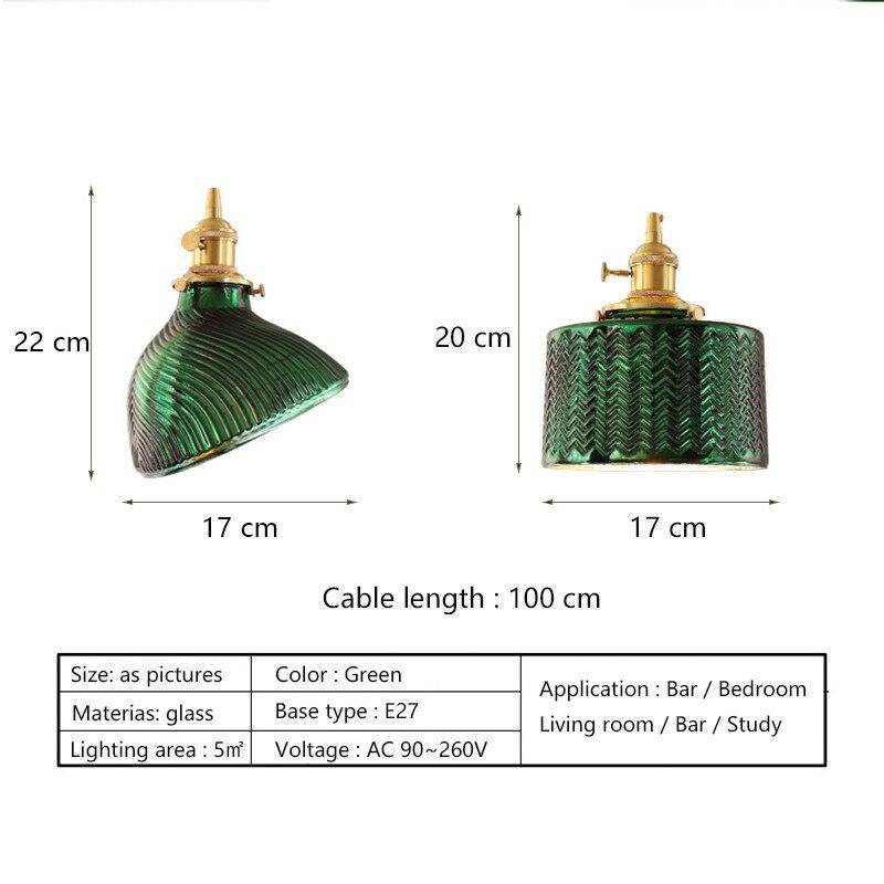Suspension rétro LED avec abat-jour en verre rétro vert Yuja - vue 7 sur 7
