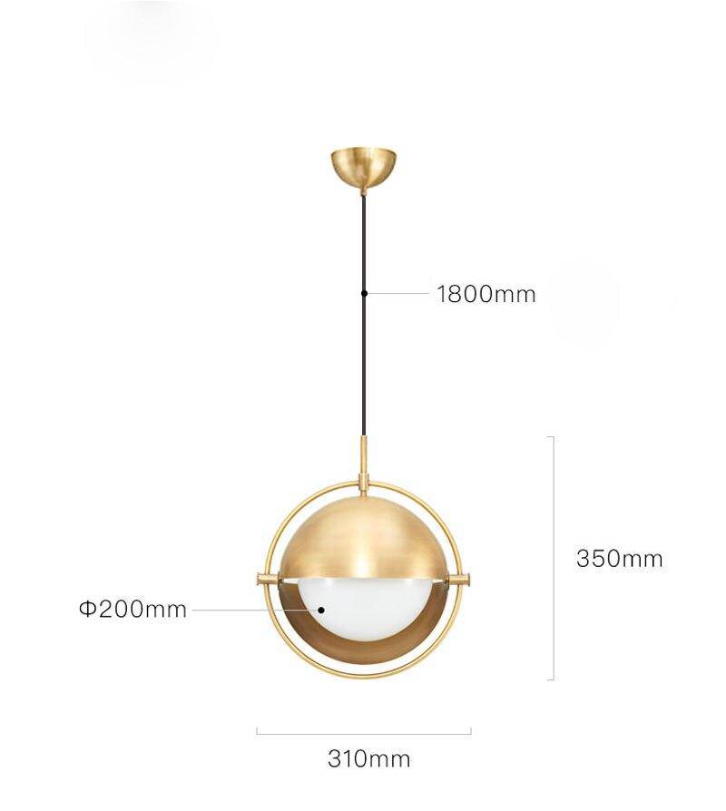 Suspension design à LED avec abat-jour en métal doré style Ball